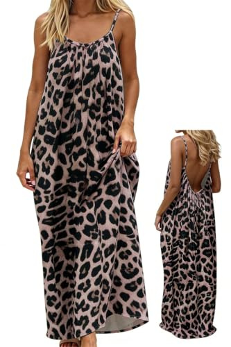 makabaky Robe Cami Dos Nu avec Bretelles Spaghetti-Maxi Robe d'Été Confortable pour Plage, Vacances & Lounge-Robe Longue Légère pour Femme