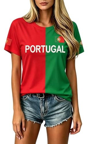 Maillot Portugal Coupe du Monde 2026 Tee Shirt Femme Mode Streetwear Impression T-Shirt Été Respirant Léger Fans de Sport Supporter Vintage Haut Maillot de Foot (01-1-Green, XL)