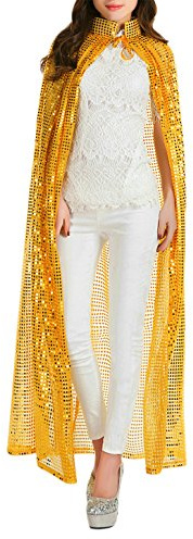 MioCloth Halloween Party Festival Magic Cosplay Sequin Glitter Costume Bling Cloak Cape Robe Coat Shawl Outwear Gold