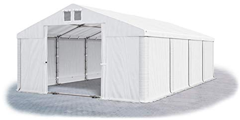 Das Company Lagerzelt 5x8m wasserdicht mit Bodenrahmen und Dachverstärkung weiß Zelt 560g/m² PVC Plane hochwertig Zelthalle Summer Plus SD - Faltpavillon - Gartenpavillon - Pavillon - Partyzelt