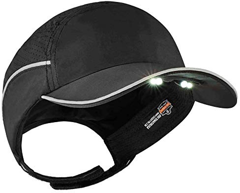 Lightweight Bump Cap with LED Brim Lighting, Baseball Hat Style, Ergodyne Skullerz 8965, Black
