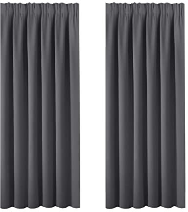 BellaHills Blackout Curtains Pencil Super Soft Thermal Insulated Bedroom Curtains Blackout Bedroom Curtains for Livingroom with Two Matching Tie Backs 46 x 72 Inch, 2 Panels, Charcoal Grey