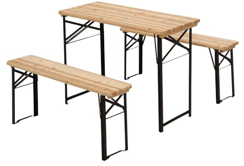 Outsunny Table de Camping Pique-Nique Pliable Portable +2 Bancs Métal Noir