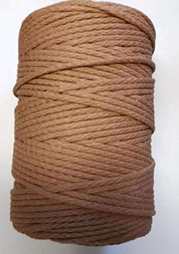 Makrameegarn Makramee Baumwollgarn Bastelgarn TEDDYBRAUN 200 Meter 4 mm - geflochten