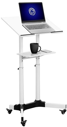 VIVO Steel Mobile 24 inch Height Adjustable Multi-Purpose Rolling Podium, Lectern, and Laptop Workstation Desk with Storage Tray, White, CART-V03W