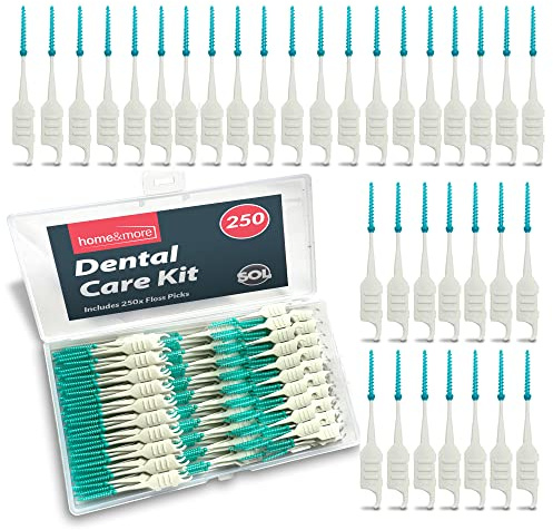 SOL 250pcs Dental Floss Picks - Green Silicone Sticks, Interdental Flossers for Teeth Cleaning, Plastic Toothpicks with Dual Design, Non-Slip Handle, Portable Travel-Friendly Tooth Care Flossing Harps