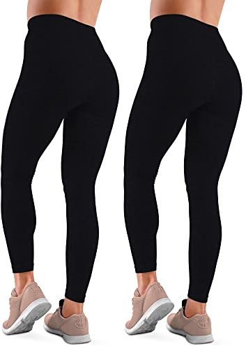 Love My Fashions® Pack of 2 Women's Fleece Seamless High Waisted Leggings for Workout, Running, Tummy Control Buttery Soft Gym Yoga Stretchy Thick Pants Black