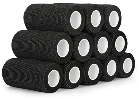 SEADESKY 12 Rolls Cohesive Bandage 4 Inch Self Adherent Cohesive Bandages 10cm x 4.5m Horse Dog Tail Bandage Pet Vet Wrap Self Adhesive Bandages for Wrist Ankle Sports Wrap Tape(Black)