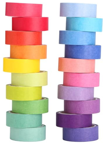 GWHOLE Washi Tape Set, 20 Rolls Coloured Masking Tape, 15mm x 5m