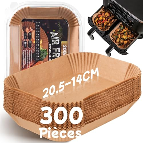 300 Piezas Papel para Freidora de Aire Dual Zone, 20,5x14cm Rectangular Papel de Horno Accesorios Compatible con Ninja Cecotec Cookwise Dual Double Stack Air Fryer, Perfecto para Ninja AF300EU/AF400EU
