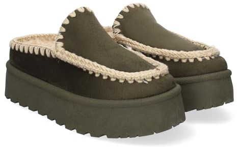shoes&blues.es 86301 Zuecos de Plataforma para Mujer, Comodos y Elegantes, Diseno Moderno, Detalles en la Costura y Forrados de Borreguillo. Verde Talla 37