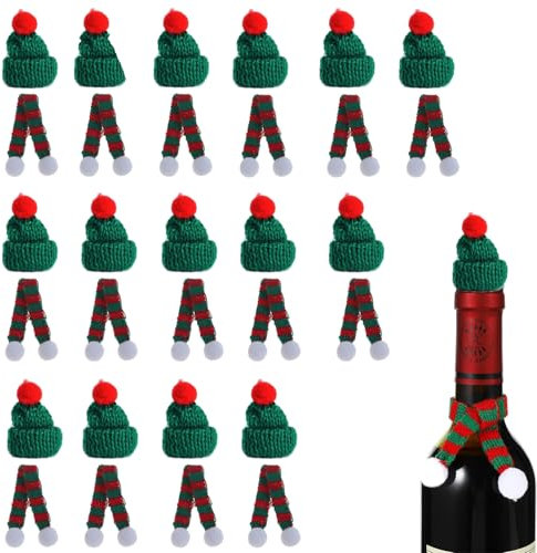 ARROMI 30 Stück Kleine Weihnachtsmützen, Mini Mützen zum Basteln, Weihnachtsmütze und Schal Set, Weihnachtsfeier, Strickmütze des Weihnachten, Puppenhaus