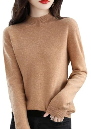 Maglioni in cashmere da donna, con maniche lunghe e girocollo, leggeri e morbidi, pullover in maglia leggera, maglioni caldi da donna, Marrone, XL