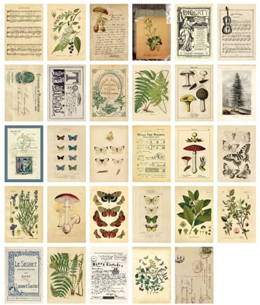 REMIFA Vintage Postcard Set - 30 pcs 4x6 Inch Art Postcards for Mailing, Retro Botanical & Nature-Themed Postcards for DIY Wall Decor