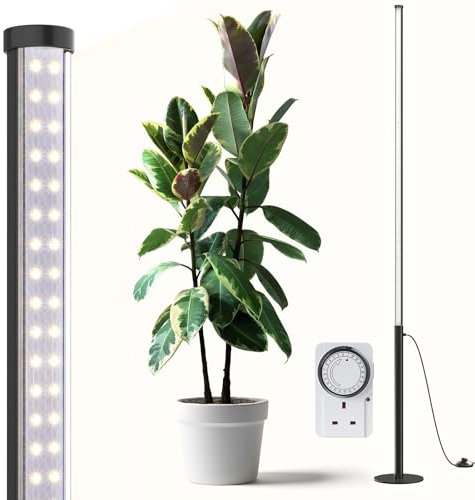 Barrina T10 Pro Standing Plant Light with Timer, 42W, 5000K, Full Spectrum Vertical Grow Lights for Indoor Plants, Wide Coverage, 115cm to 165cm Height with Foot Switch, for Flower and Tall Plants