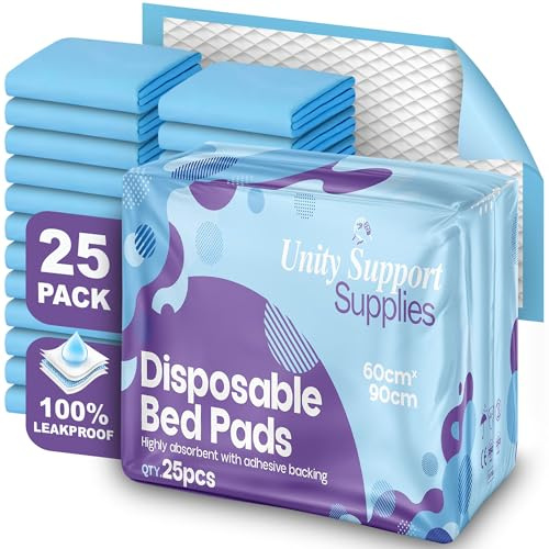 25 x Premium Disposable Incontinence Bed Pads 60cmx90cm - Full Length Adhesive Strips, Highly Absorbent, Rapid Lock Core, Waterproof Mattress Protector, Sensitive Underpads - Adults & Kids