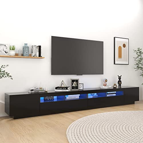 Woonisher Meuble TV avec lumières LED Noir 300x35x40 cm Ensemble Meuble TV et Table Basse