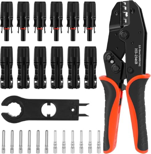 Solcrimptång set för 10 mm² solpanel PV-kabel, med 6 par män/hona solpanel, kabelkontakt, adapter + 1 st. solkontakt, skiftnyckel för solpanelkabel