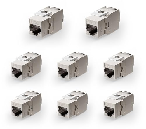 VCELINK 8X Modulo CAT7 Keystone RJ45, per Cavo LAN da 10 Gbps fino a 600 MHz AWG 22-24 & PoE, Senza Attrezzi, LSA, Presa di Montaggio Completamente Schermata per Pannello Patch e Presa di Rete