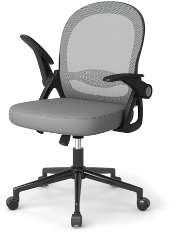 naspaluro Home Office Chair Ergonomic Desk Chair - Dark Grey | Swivel Computer Chair Mid-Back Mesh Chair with Flip-up Armrests and Lumbar Support for Home/Office