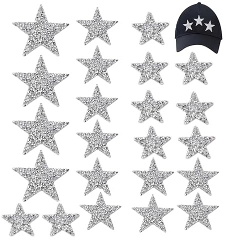 24 pezzi di toppe termoadesive con strass argenteo da 8/6/4 cm, toppe glitterate da stirare per tessuti, toppe con stella a cinque punte per stirare, toppe per abbigliamento, jeans, giacche, scarpe