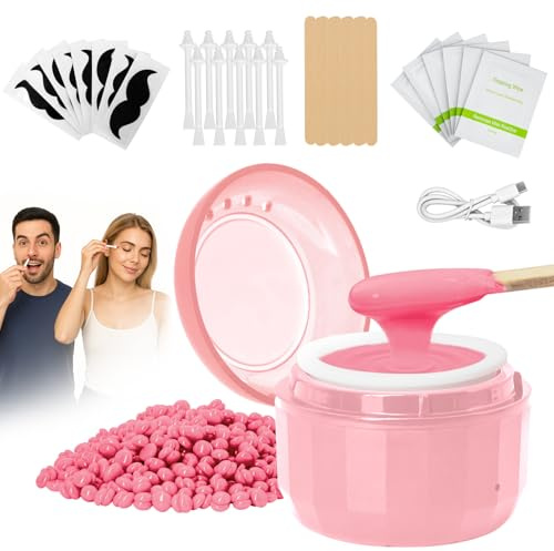 63 PCS Kit Épilation Visage, Mini Chauffe Cire 50g | Cire | 40 Applicateurs | 10 Protections de Barbe | 10 Chiffons de Nettoyage, Kit Epilation Cire pour Nez & Oreilles