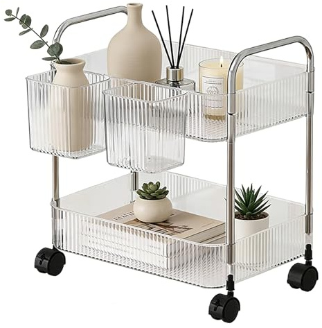 Ynnhik Chariot Roulant – Chariot À Collations Multicouche en Acrylique, Roulant, Roues Verrouillables, Transparent | pour Cuisine Salle De Bain Salon Bureau Maison Blanchisserie Maquillage Dortoir