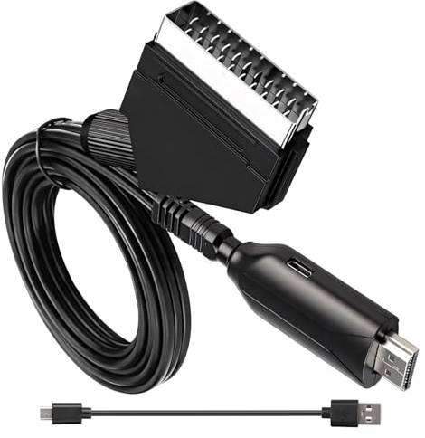 Synclum SCART to HDMI Converter Cable with USB Power, 720P/1080P SCART to HDMI Adapter Lead, All-in-One AV to HDMI Converter for HDTV Monitor Projector, Compatible with PS3 Xbox DVD Blu-Ray Sky STB