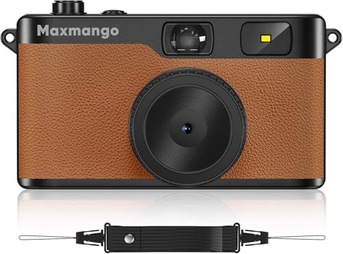 Maxmango D53 Fotocamera Digitale Compatta Senza Schermo, Fotocamera Vintage Retro 12 MP Catturare Momenti Reali, Filtri DIY Scaricabili, USB-C, Scheda SD da 8 GB Inclusa, Fino a 4000 Foto (Marrone)