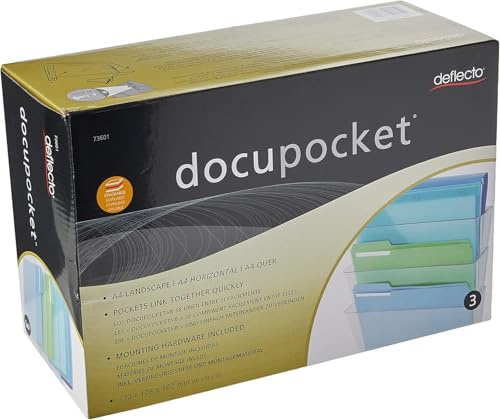 Deflecto - Clear Acrylic Wall Mounted A4 Unbreakable Docupocket Stackable Literature File Holder, Pack of 3 Plastic Document Holders - Transparent, Clear