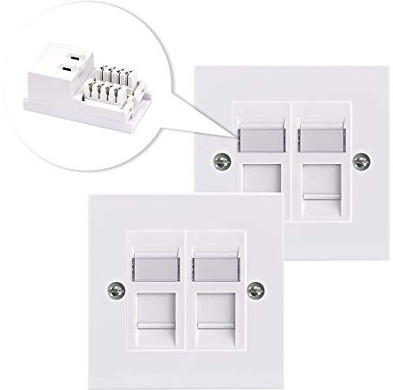 VCE RJ45 Socket Cat6 Ethernet Wall Socket Double Port Faceplate Flat Wall Plate for CAT6/CAT5E/CAT5 Network Cable with Keystone Jack Modular 2 Sets