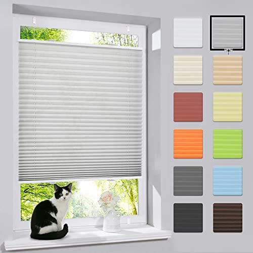bobodeco Plissee ohne Bohren Klemmfix Faltrollo Jalousie Grau 100x120cm (BxH), Plisseerollo Sichtschutz und Sonnenschutz Blickdicht Easyfix lichtdurchlässig Rollo für Fenster & Tür