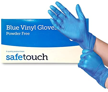 Just Health Disposables Guantes de vinilo azules, pequeños, caja de 1000 unidades, multiusos, sin polvo, sin látex, desechables