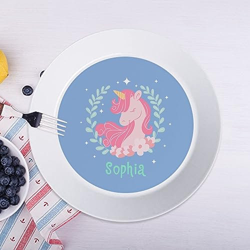 Wanapix | Kindertellen unzerbrechlichen mit Name | Plastikteller für Kinder - Schule - Kindergarten - Hause| BPA freier Kunststoff | 19ø cm | Einhorn