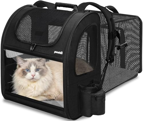 Pecute Transportin Gato Mochilas para Gatos y Perro Bolsa para Mascotas de Negro Expandible y Plegable, Bolsa Acrílica para Transporte de Mascotas