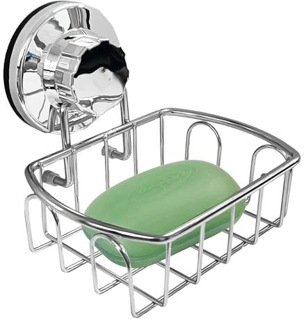 COACOM 1 soporte para jabón con ventosa, soporte para esponja de acero inoxidable, sin perforación, adecuado para baño, inodoro, cocina (15 x 14 x 8 cm)