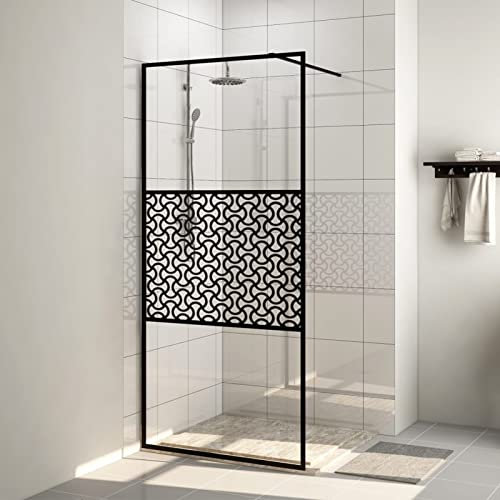 BAZZI Duschvägg glas duschvägg för dusch duschdörr gå i duschvägg duschavskiljare gåtbar dusch duschpartition ESG-glas-svart-mönster-100 x 195 cm