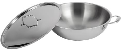 Royalford Triply Stainless-Steel Wok Pan with Lid – Deep Stir Fry Pan with Induction Base – Frying Pan Kadai Cooking Pan for Shallow & Deep Frying, Induction Bottom, 32cm