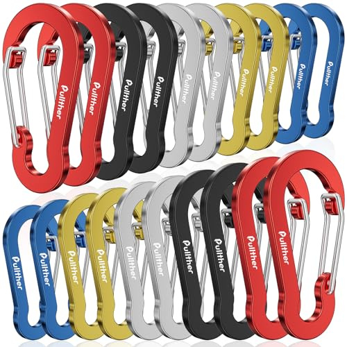 pullther 20 Pcs Carabiner Clips, 50mm/1.96'' Small Carabiner Keyring Clips | Mini Aluminum D-Ring Key Chain Carabiners for Outdoor Sports, Hiking, Camping, Fishing