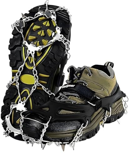 Steigeisen für Bergschuhe mit 19 Zähne Verdickte Schuhkrallen aus Edelstahl Anti-Rutsch Schuhspikes,für Wanderschuhe, EIS,Griffe, Schneespikes, Eisstollen, für Walking, Joggen, Klettern und Wandern