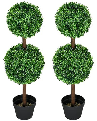 HOMCOM 2er-Set Künstlicher Buchsbaum groß 90 cm, UV-beständige Kunstpflanze, Plastik Künstliche Pflanzen im Topf, Kunstbaum, Fake Plant wie echt für Wohnzimmer Schlafzimmer Büro Garten Deko Geschenk