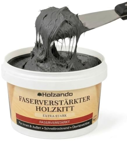 Holzando® Fiberförstärkt träspackel Extra stark – träspackel för trä, OSB och väggar – träreparationssats för inomhus- och utomhusbruk – fönsterkitt, träpasta, träfyllmedel grå 105–250 g