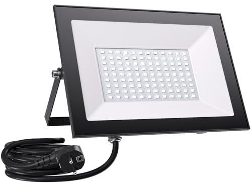 Allin LED Strahler Außen mit Stecke 100W - 6500K 10000LM Superhell LED Strahler, IP65 Wasserdicht Scheinwerfer, Fluter mit 300cm langem Stecker kabel, Flutlicht für Garten, Innenhöfe, Garage