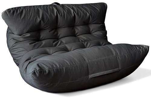 Aiire Pouf Poltrona Sacco di Design - Puff per Sedersi in Cotone con Imbottitura Inclusa - Bean Bag Chair per Salotto, Camera da Letto o Lettura - Pouffe Moderno XXL 2 Posti Nero