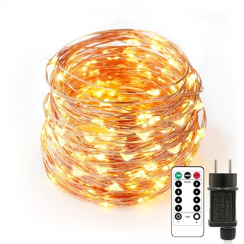 Auting Guirlande lumineuse LED 20m 200 LED En fil de cuivre Pour l'intérieur et l'extérieur - Fonctionne avec une prise Idéal pour la décoration de Noël, fête, mariage, balcon (blanc chaud)