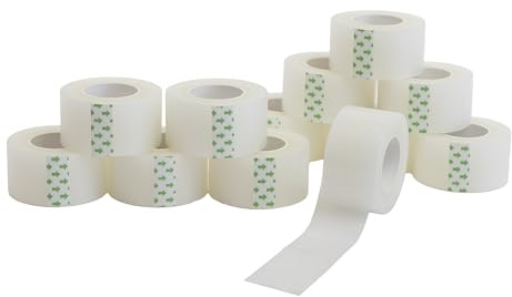 Cinta quirurgica microporosa de plasticos para primeros auxilios pack de 3/5/9 unidades. Esparadrapo hipoalergenico de plástico. Marca Vendari. (2,5cm x 9,14m (Pack 12 unidades))