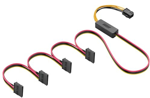 SinLoon 6 Pin ATX PSU to SATA IDE Hard Drive Power Supply Cable ATX 6-Pin Female to SATA Female Extension Cable with Step-Down Voltage Regulator (1 to 4)