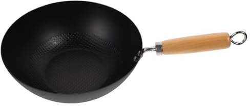 HOMSFOU Wok in Ferro Battuto 24 Cm Padella Wok Giapponese senza Rivestimento per Fornello a Induzione Pentola da Cucina per Barbecue e Verdure Casa e Ristorante
