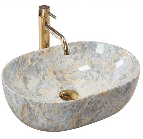 Rea - Lavabo sobre encimera Amelia Rustrstone 48 - Cerámica - Beige - 48x34,5x13,5 cm