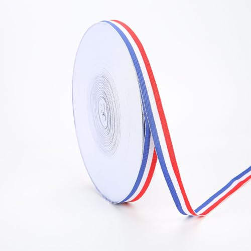Ruban Tricolore 100m x 10mm, Satin Rayé Bleu Blanc Rouge Emballage | Décoration médaille, noeud papillon, paquet cadeau creatif, qualité durable, soie rayures, polyvalent, set pratique